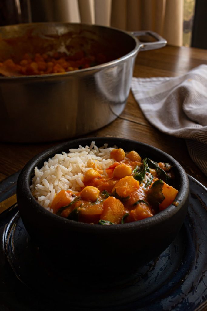 curry de grão de bico com batata doce