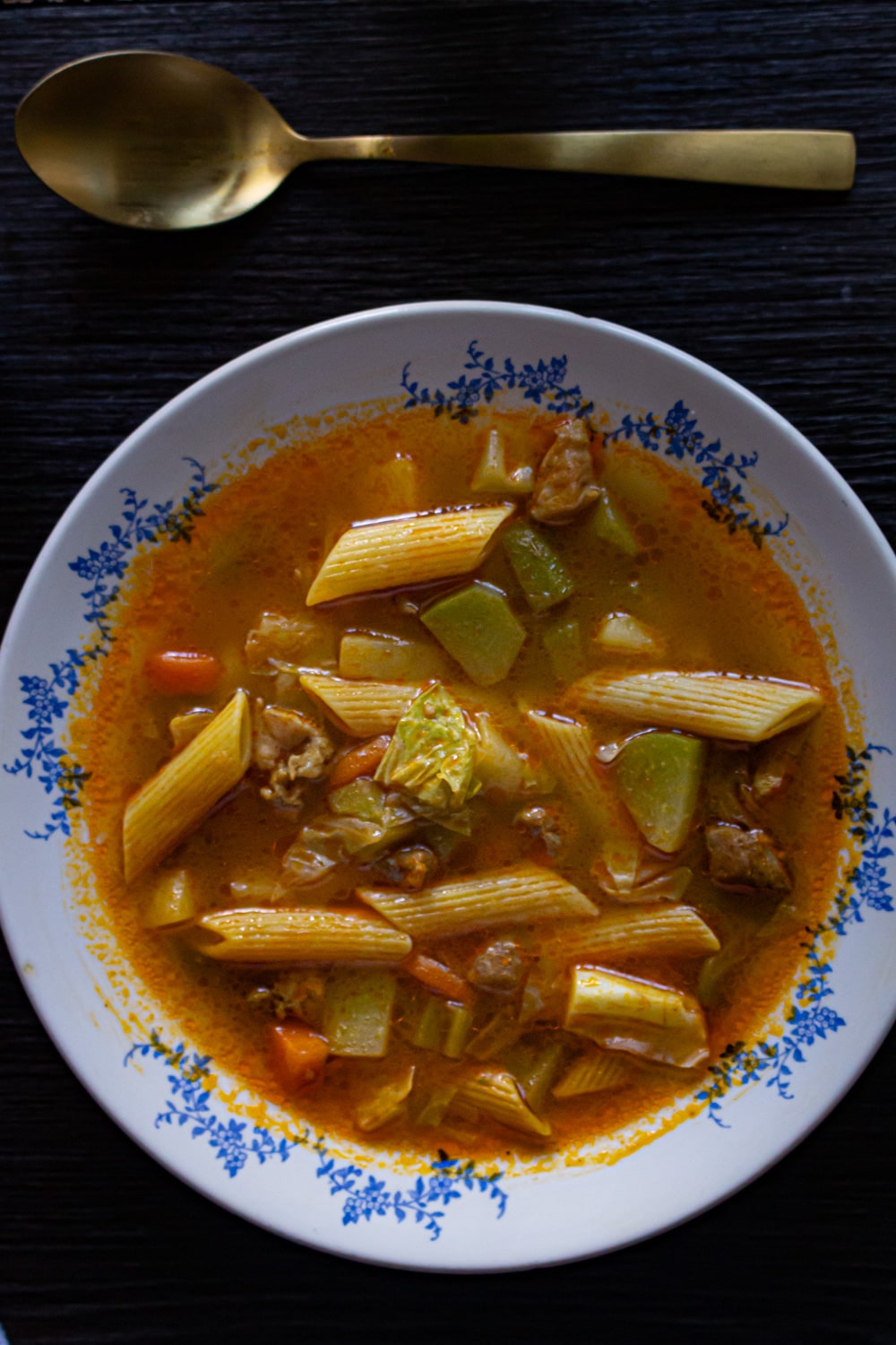 sopa de legumes, macarrão e carne