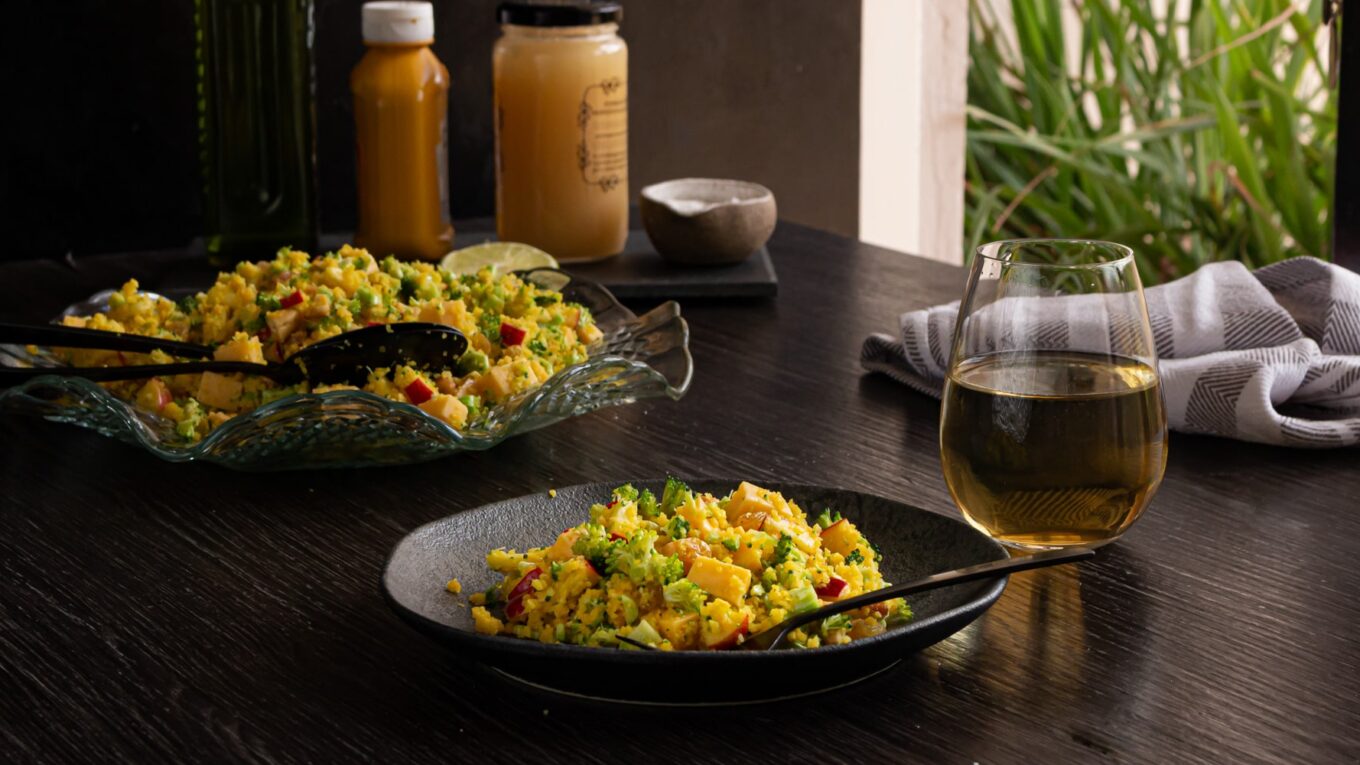 salada de brócolis com cuscuz de milho